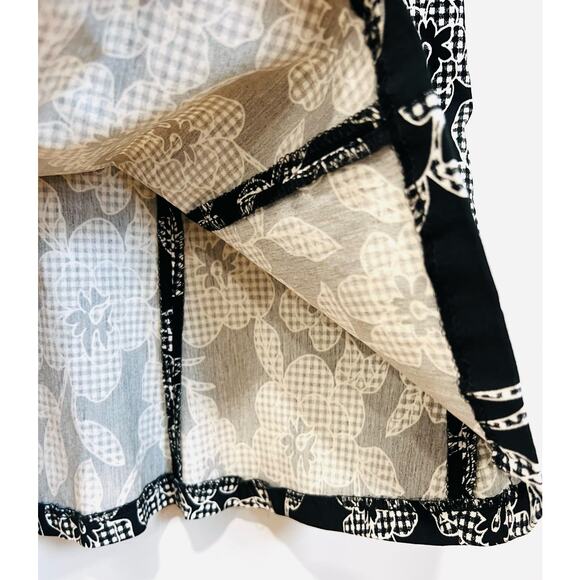 Size 6 ELLIOTT LAUREN Lightweight Black & White Flower Checked Sleeveless Dress - Picture 6 of 7